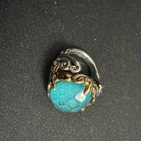 Carolyn Pollack 925 Silver/Gold Turquoise Blue Scroll Designed Gemstone Ring - Picture 7 of 11